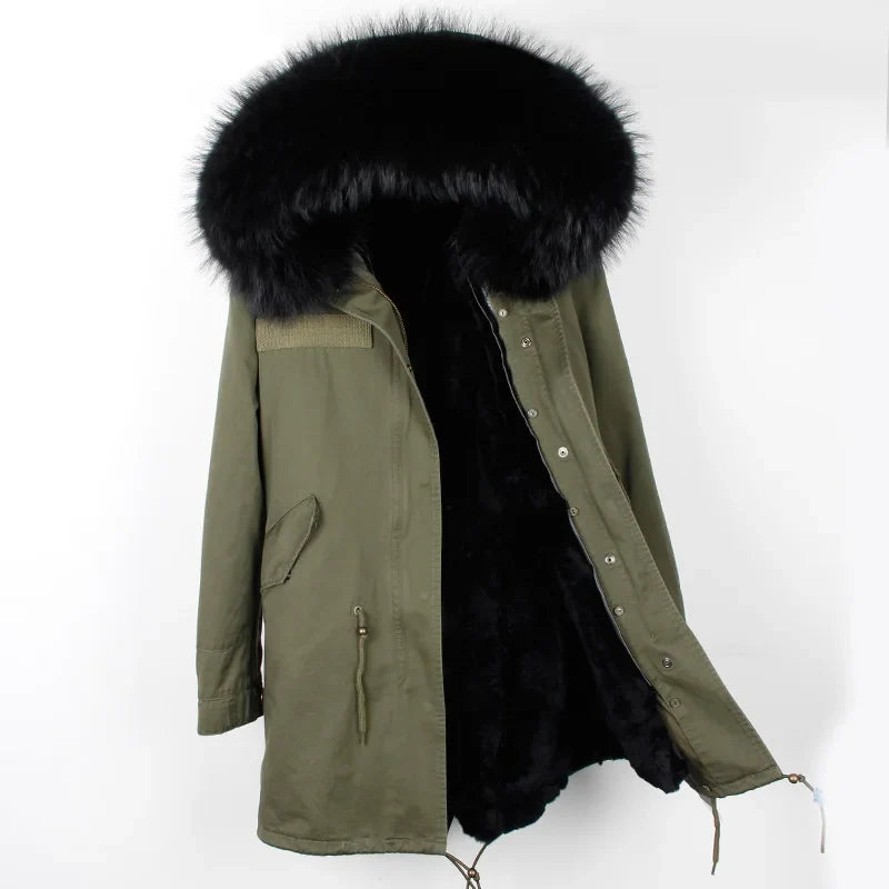 Winterparka Damen mit Kunstfellfutter & Pelzkragen Kapuze
