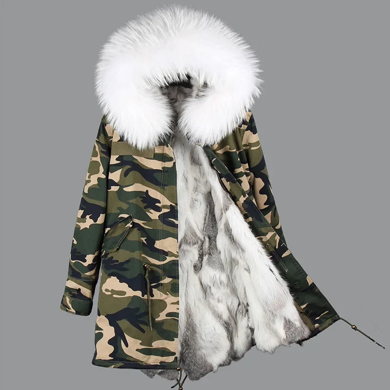 Winterparka Damen mit Kunstfellfutter & Pelzkragen Kapuze