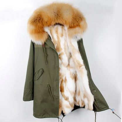 Winterparka Damen mit Kunstfellfutter & Pelzkragen Kapuze