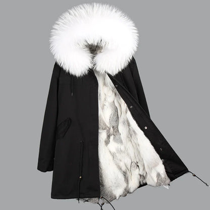 Winterparka Damen mit Kunstfellfutter & Pelzkragen Kapuze