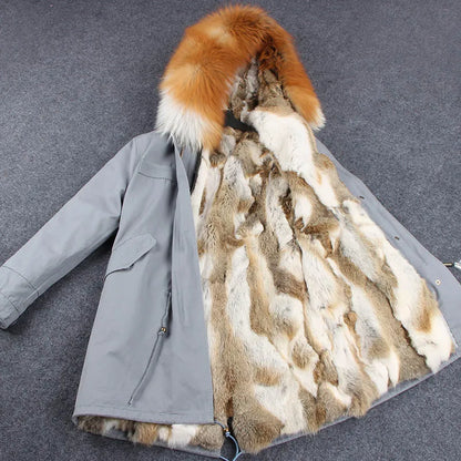 Winterparka Damen mit Kunstfellfutter & Pelzkragen Kapuze