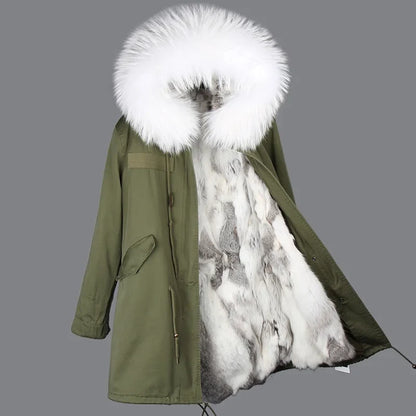 Winterparka Damen mit Kunstfellfutter & Pelzkragen Kapuze
