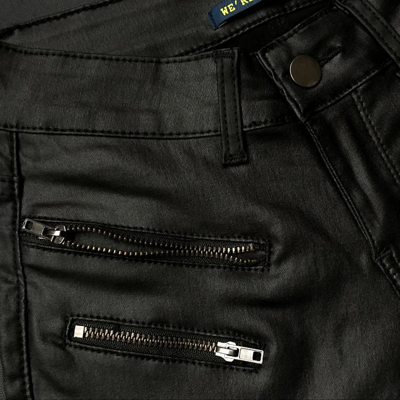 Damen Bikerhose schwarz mit Reißverschlüssen und Steppdetails
