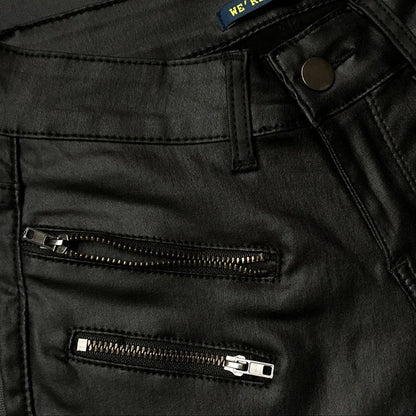 Damen Bikerhose schwarz mit Reißverschlüssen und Steppdetails