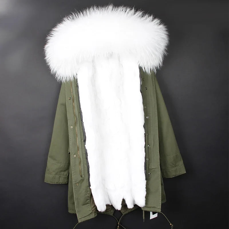 Winterparka Damen mit Kunstfellfutter & Pelzkragen Kapuze