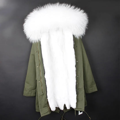 Winterparka Damen mit Kunstfellfutter & Pelzkragen Kapuze