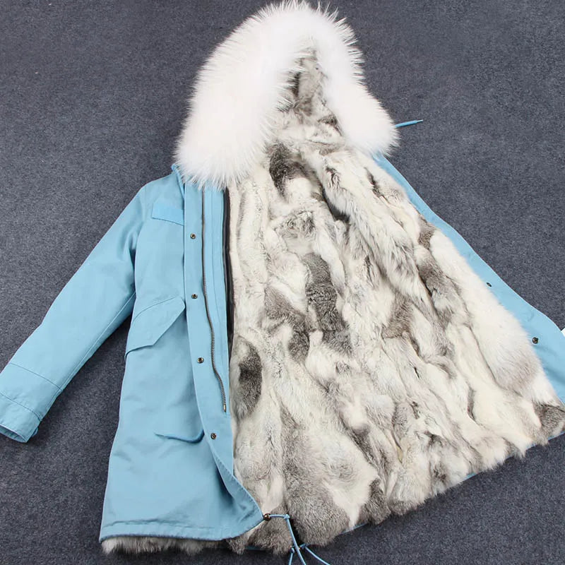 Winterparka Damen mit Kunstfellfutter & Pelzkragen Kapuze