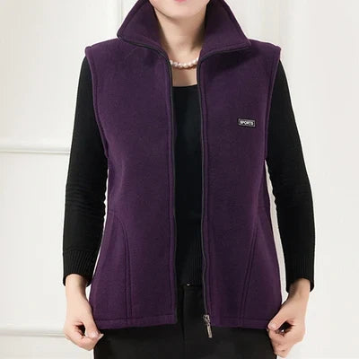 Damen Fleece Weste Stehkragen Reißverschluss Violett