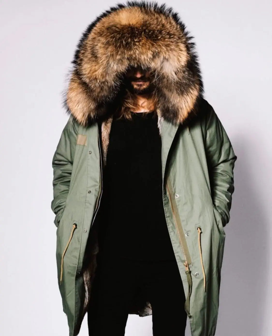 Herren Winter Parka mit Kapuze und Fellkragen, gefüttert