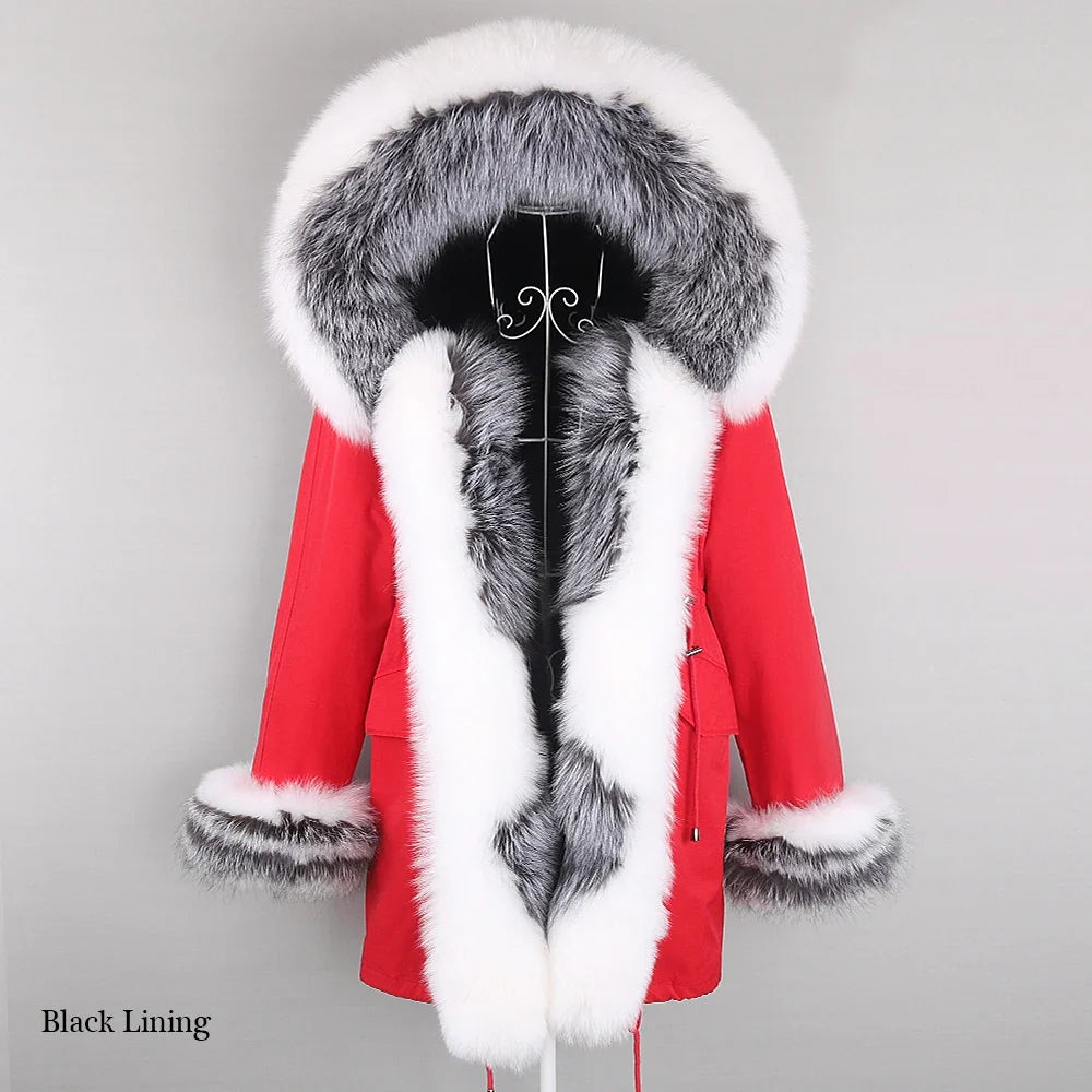 Winterparka mit Kapuze und Fellbesatz für Damen