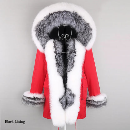 Winterparka mit Kapuze und Fellbesatz für Damen