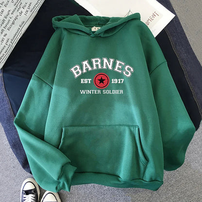 Hoodie mit Kapuze, Kängurutasche und "Barnes Winter Soldier"-Aufdruck