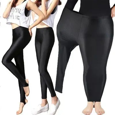 Damen Glänzende Leggings Schwarz Hochglanz Stretch