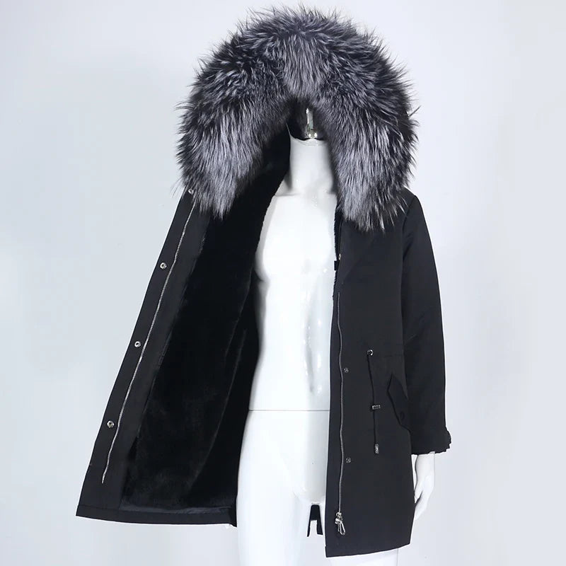 Herren Winter Parka mit Kapuze und Fellkragen, gefüttert