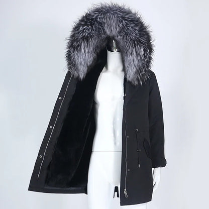 Herren Winter Parka mit Kapuze und Fellkragen, gefüttert