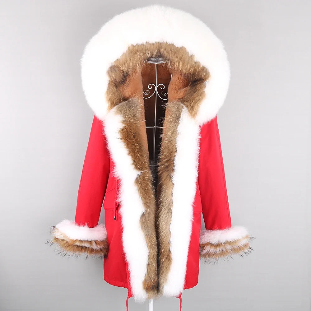 Winterparka mit Kapuze und Fellbesatz für Damen