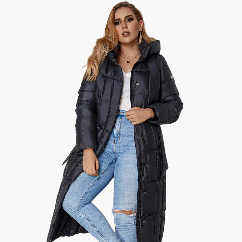 Damen Winter Steppmantel Lang mit Kapuze – Eleganter Outdoor-Parka Plus Size