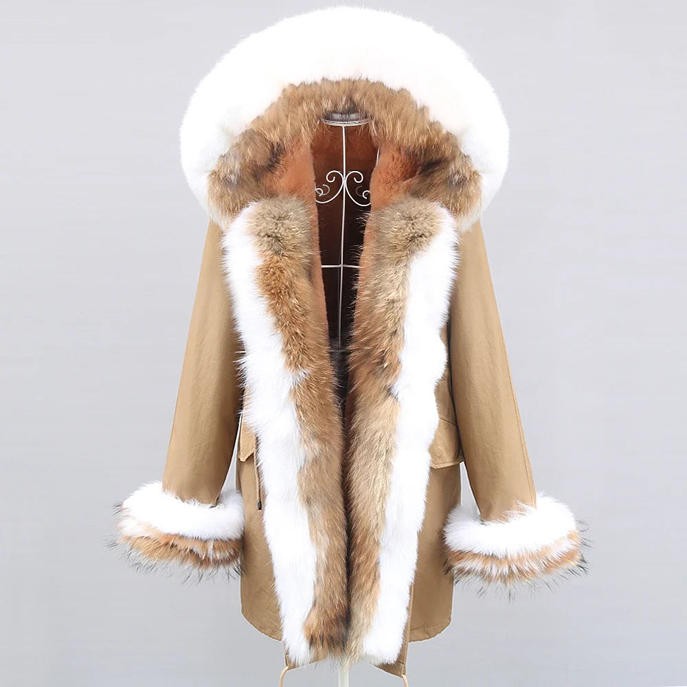 Winterparka mit Kapuze und Fellbesatz für Damen