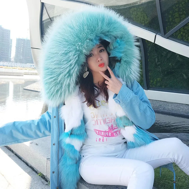 Damen Winter Parka mit Kapuze und Kunstpelz Futter