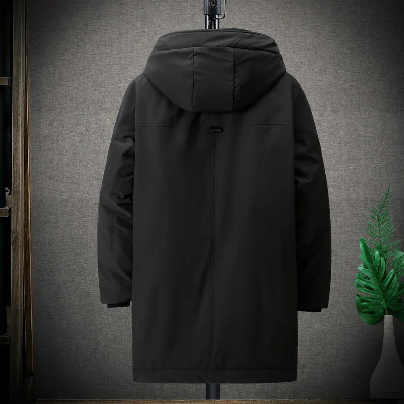 Herren Winter Parka mit Kapuze und Streifen Lang Wattiert