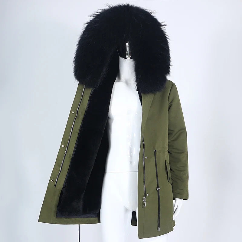 Herren Winter Parka mit Kapuze und Fellkragen, gefüttert