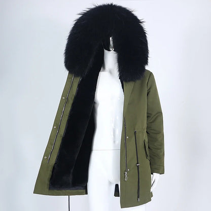 Herren Winter Parka mit Kapuze und Fellkragen, gefüttert