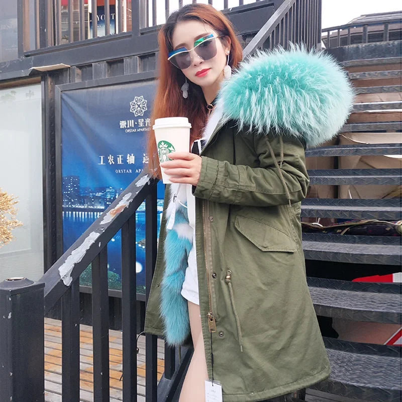 Damen Winter Parka mit Kapuze und Kunstpelz Futter