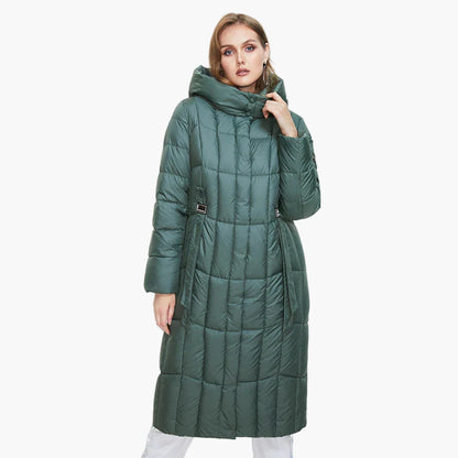 Damen Winter Steppmantel Lang mit Kapuze – Eleganter Outdoor-Parka Plus Size
