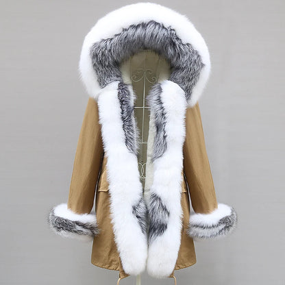Winterparka mit Kapuze und Fellbesatz für Damen