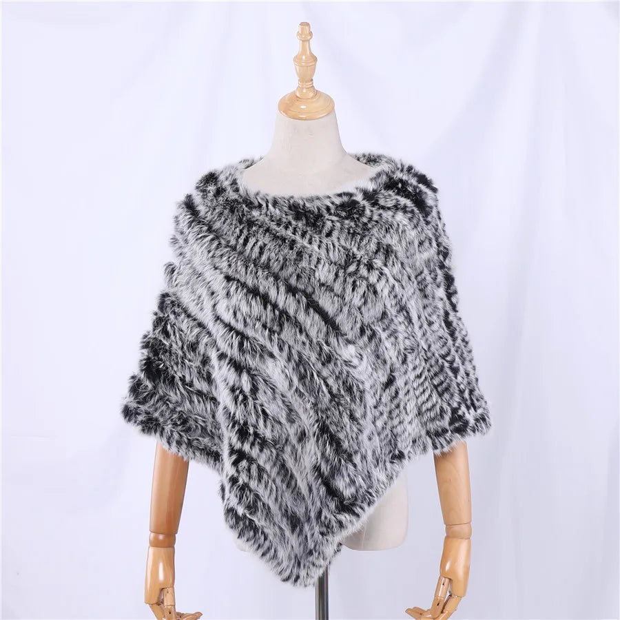 Damen Poncho weich strukturiert Grau Winter Cape