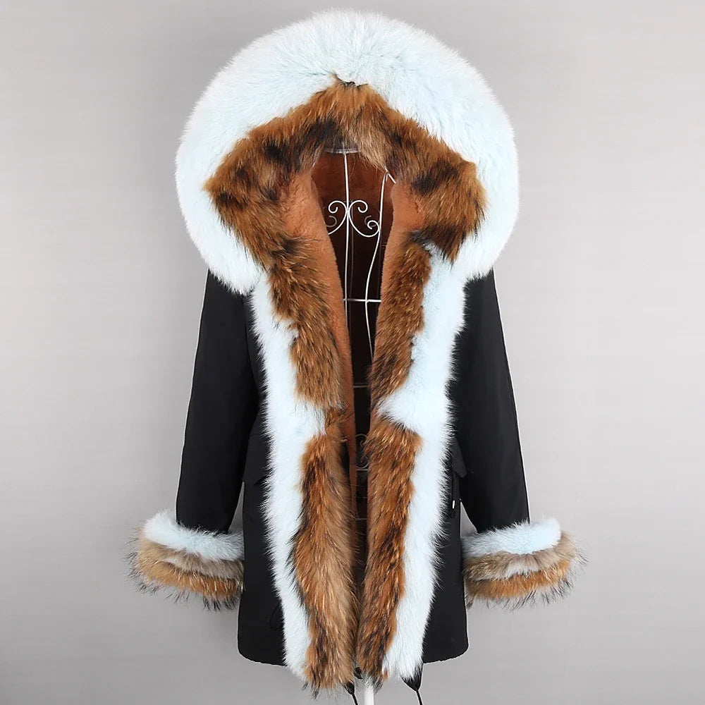 Winterparka mit Kapuze und Fellbesatz für Damen