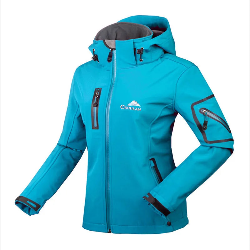 Damen Softshelljacke mit Kapuze und Reißverschlusstaschen