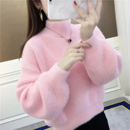 Damen Rollkragenpullover mit weitem Ärmel Strickpullover