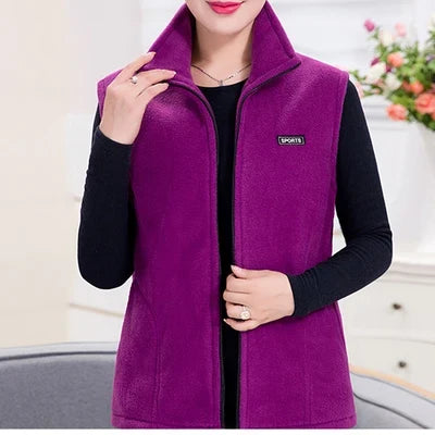 Damen Fleece Weste Stehkragen Reißverschluss Violett