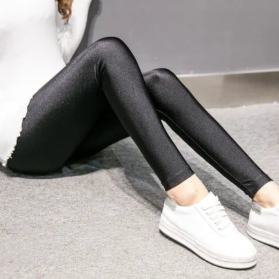 Damen Glänzende Leggings Schwarz Hochglanz Stretch