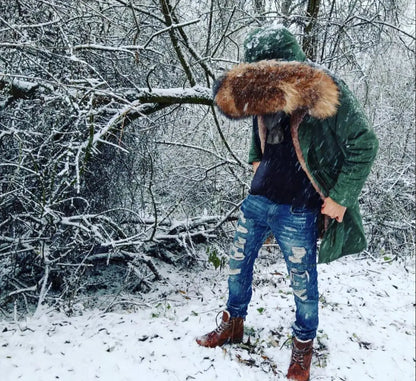 Herren Winter Parka mit Kapuze und Fellkragen, gefüttert