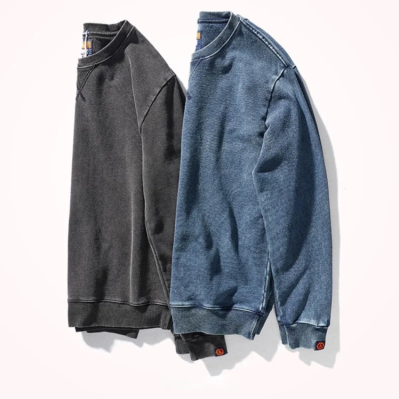 Unisex Sweatshirt Rundhals Washed Look Blau