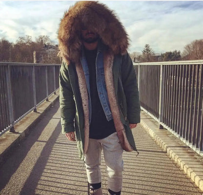 Herren Winter Parka mit Kapuze und Fellkragen, gefüttert