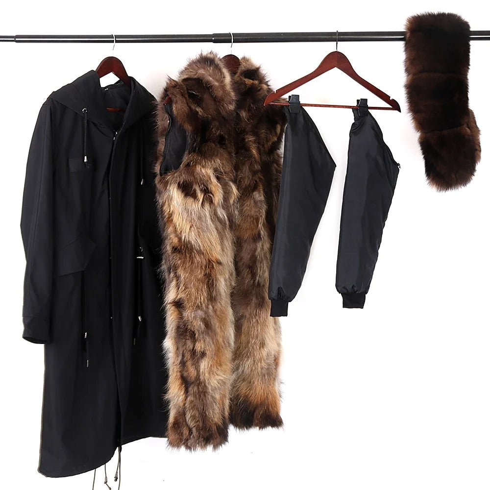 Langer Damen Winter Parka mit Kapuze und Pelzbesatz, warm gefüttert