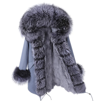 Damen Winterparka mit Kapuze & Pelzimitat-Futter in Rosa