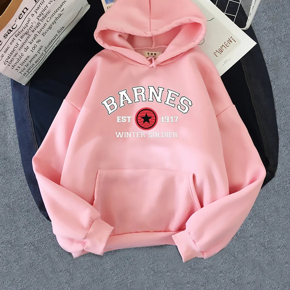 Hoodie mit Kapuze, Kängurutasche und "Barnes Winter Soldier"-Aufdruck