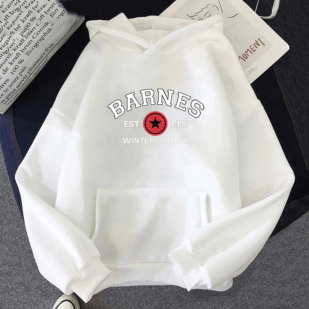 Hoodie mit Kapuze, Kängurutasche und "Barnes Winter Soldier"-Aufdruck