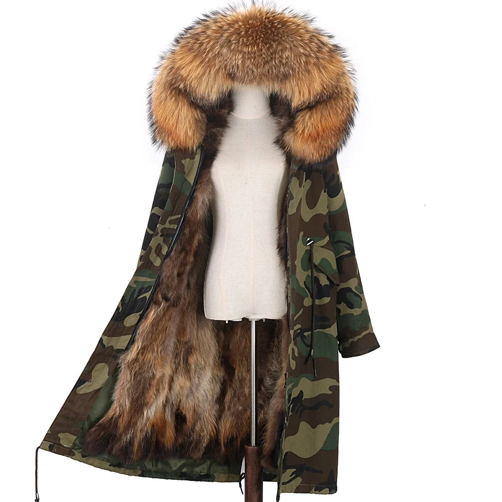 Damen Winterparka Lang mit Kapuze und Fellkragen, gefüttert, in verschiedenen Farben