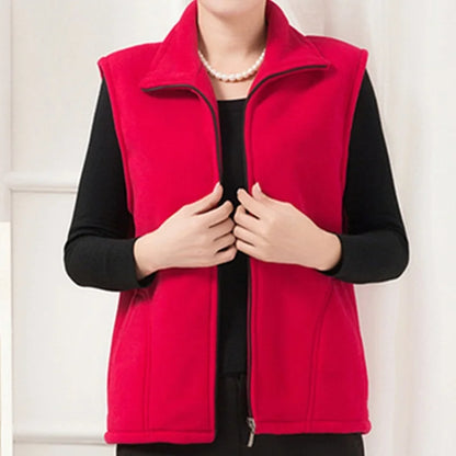 Damen Fleece Weste Stehkragen Reißverschluss Violett