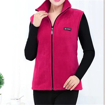 Damen Fleece Weste Stehkragen Reißverschluss Violett