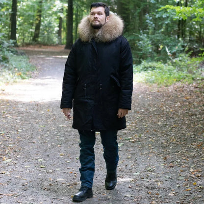 Herren Winter Parka mit Kapuze und Fellkragen, gefüttert