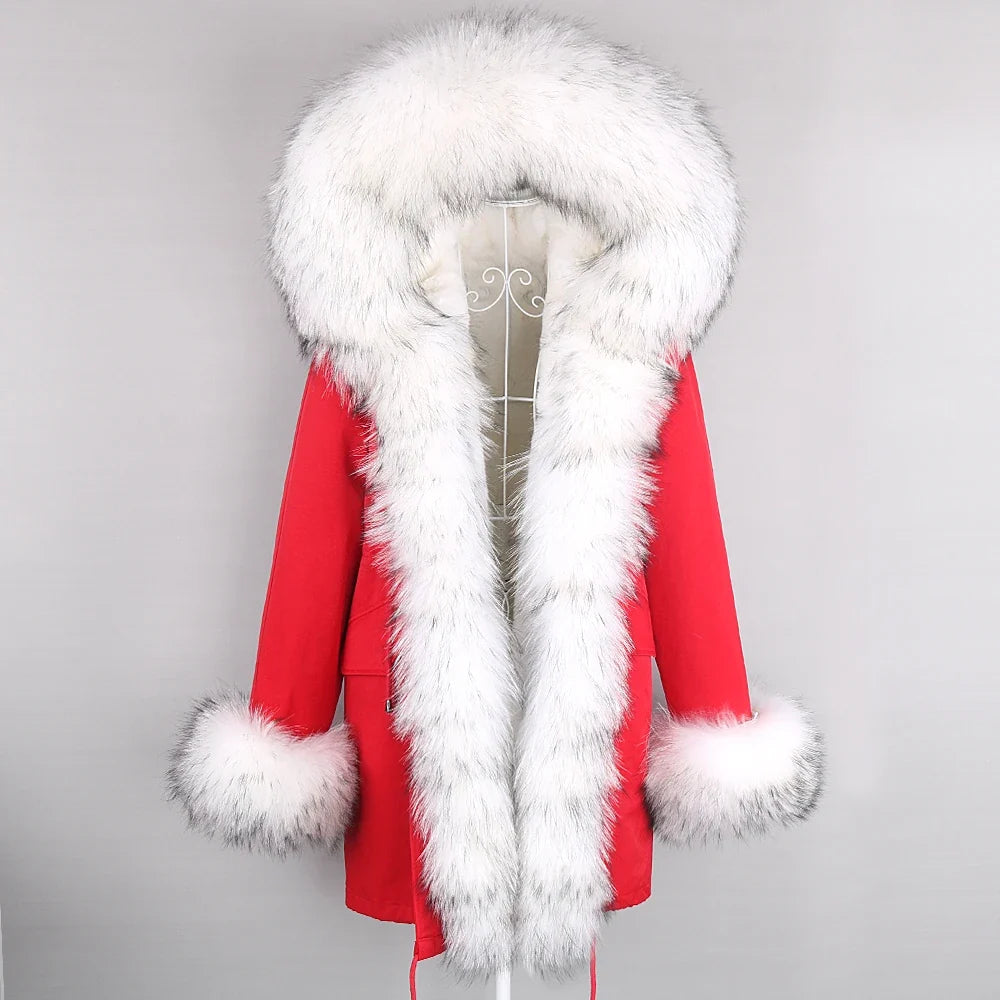 Winterparka mit Kapuze und Fellbesatz für Damen