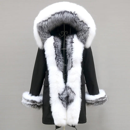 Winterparka mit Kapuze und Fellbesatz für Damen