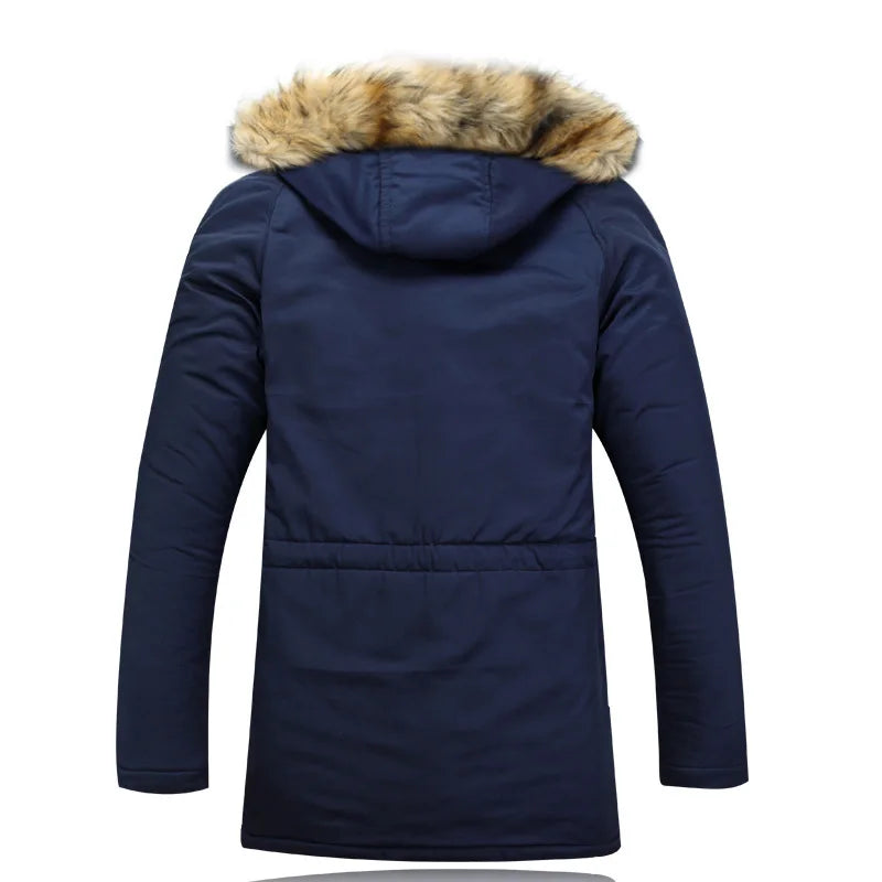 Herren Winterparka mit Kapuze und Kunstfellbesatz, Militärgrün