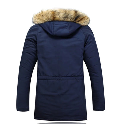 Herren Winterparka mit Kapuze und Kunstfellbesatz, Militärgrün